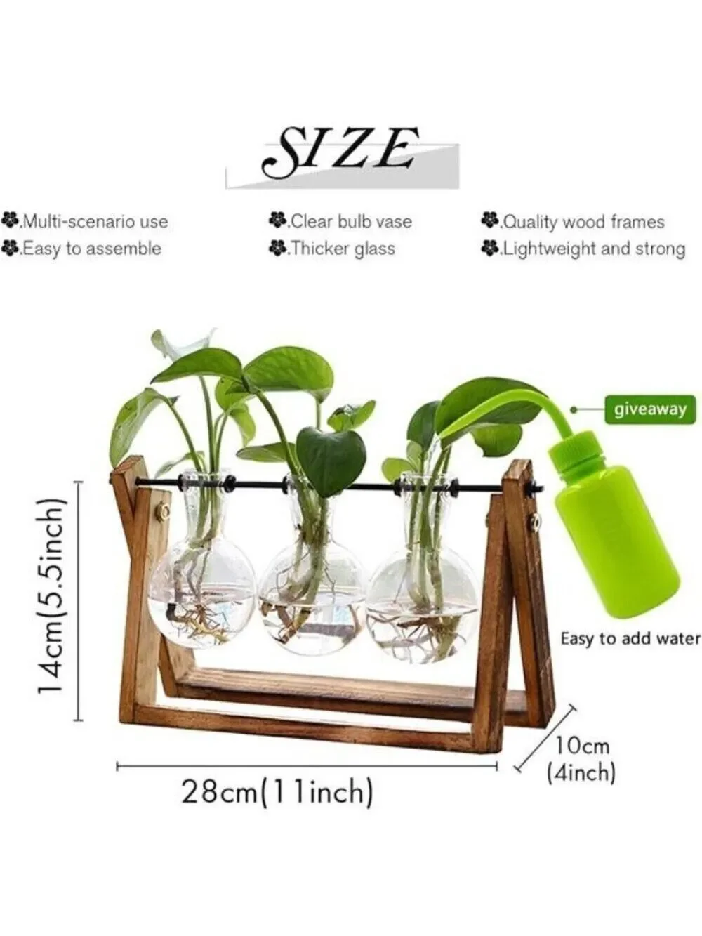 Plant Terrarium Wooden Stand,Air Planter Bulb Glass Vase Tabletop Home Garden